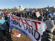 Demonstrators gather on Capitol Hill in Washington, Saturday to protest the Dakota Access oil pipeline.