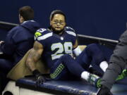 Seattle Seahawks&#039; Earl Thomas leaves the field on a cart after being injured against the Carolina Panthers in the first half of an NFL football game, Sunday, Dec. 4, 2016, in Seattle.