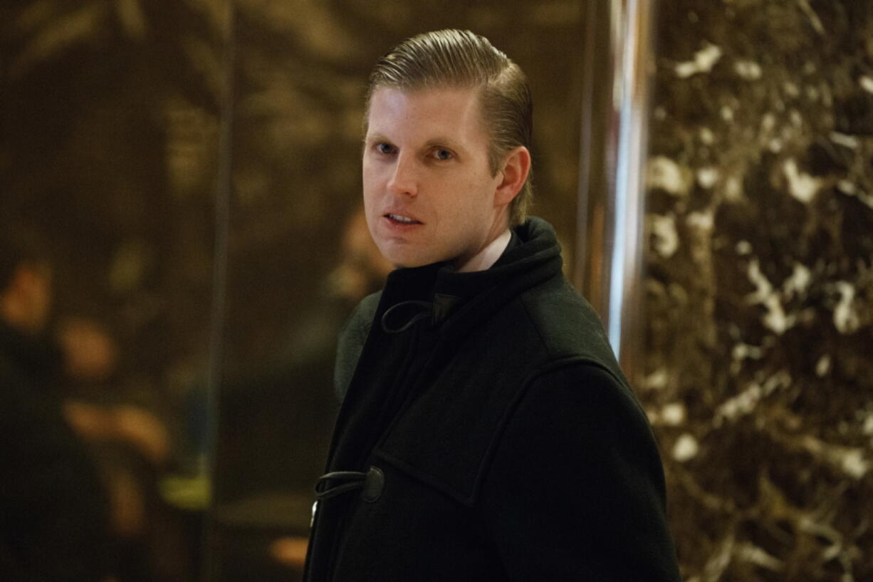 Eric Trump, son of President-elect Donald Trump, waits for an elevator in the lobby of Trump Tower in New York on Dec. 15.