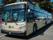 The Vine, C-Tran&#039;s bus rapid transit system, is set to go live Sunday. Shown is one of the new low-floor, 60-foot articulated hybrid buses that will be used on the transit corridor.