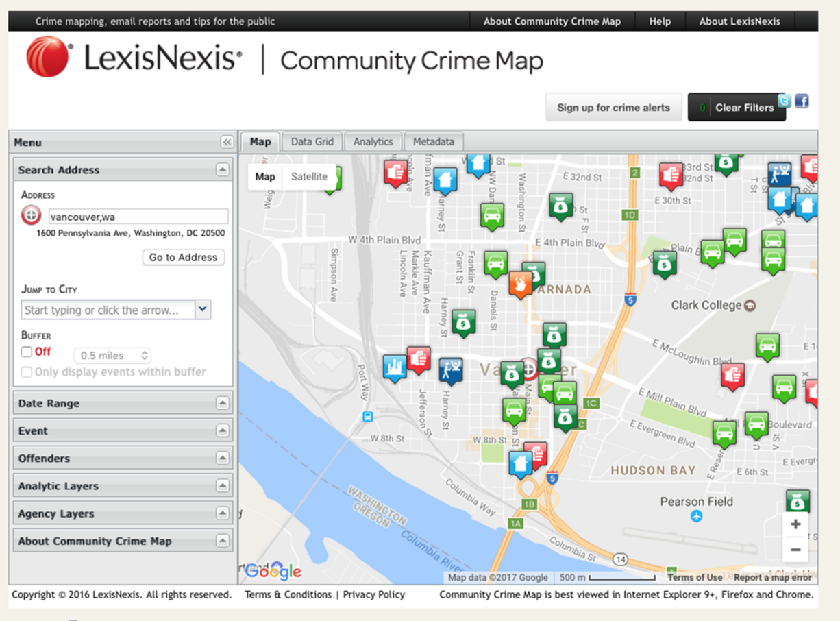 A screengrab of the Vancouver Police Department's new crime map tool.