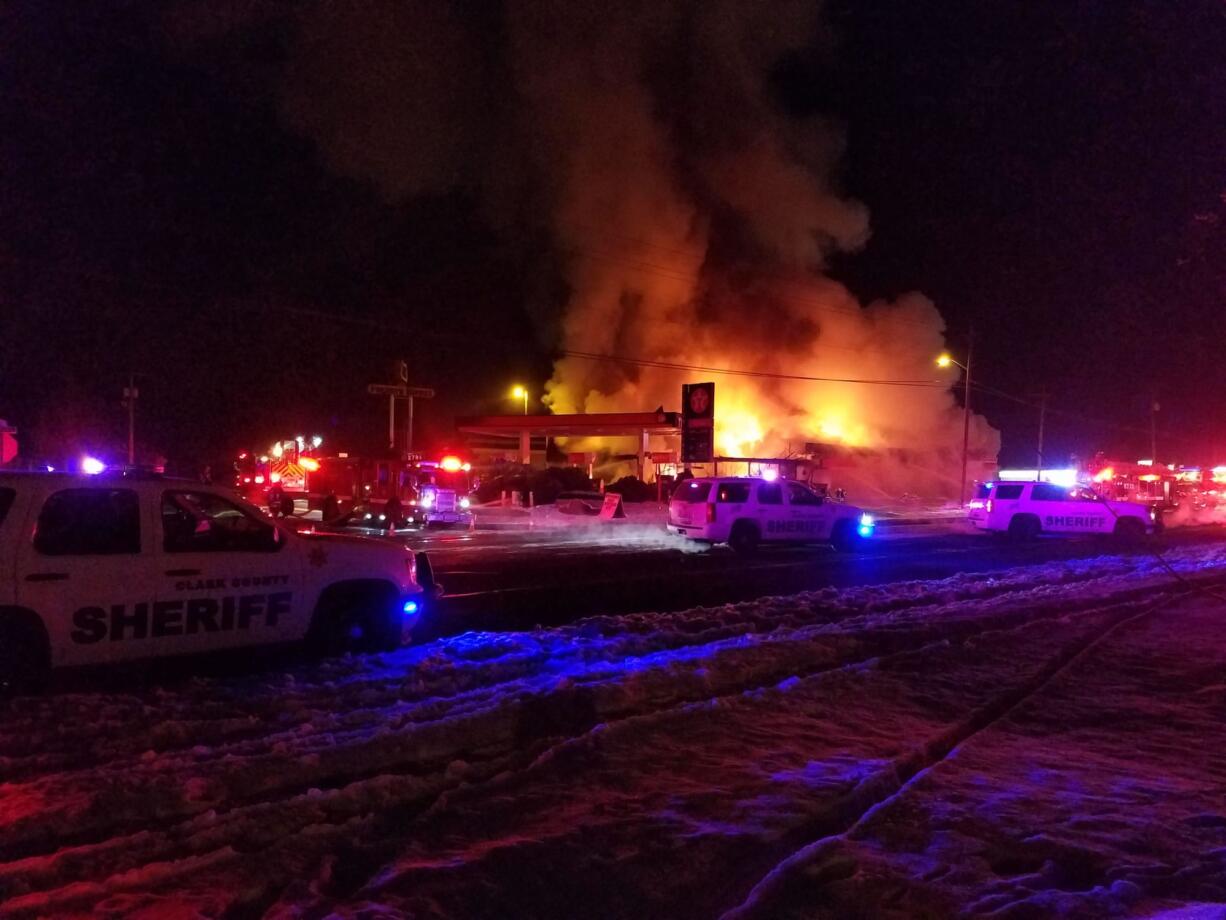 A multi-alarm fire ripped through Sifton Plaza, a strip mall at 13412 N.E. Fourth Plain Blvd., early Sunday.