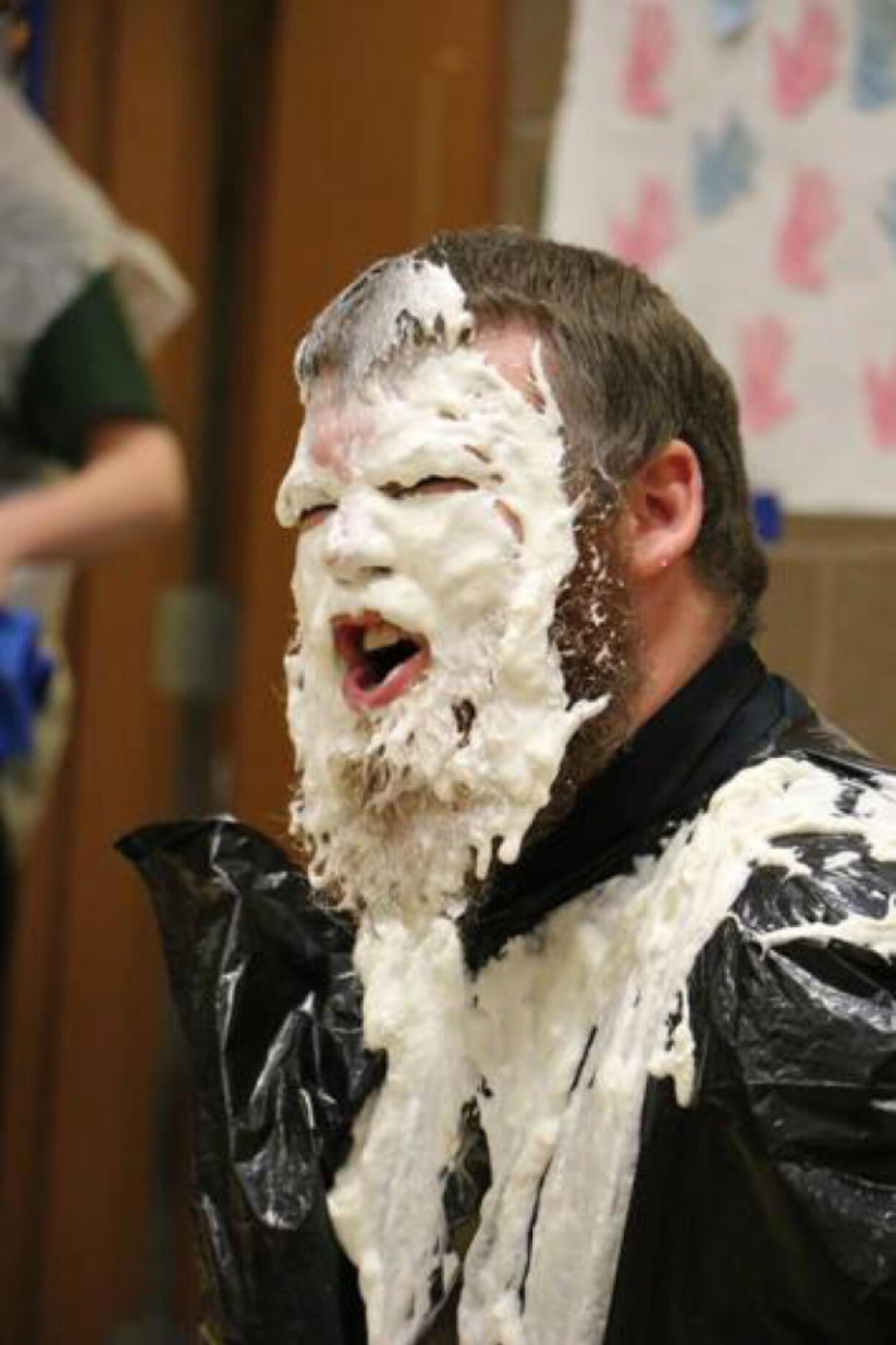 Battle Ground: Four lucky students from Tukes Valley Middle School earned the honor of throwing pies in their teachers faces for demonstrating positive behavior throughout the year.