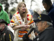 Mary Wood attends the 17th annual Nez Perce Chief Redheart Memorial Ceremony at the Fort Vancouver National Historic Site in April 2014. Wood created a legal argument called atmospheric trust litigation that is being used by children to sue some state governments and the federal government over climate change.