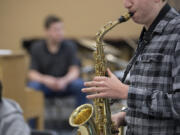 Students perform during jazz band practice at Battle Ground High School. Battle Ground High School&#039;s advanced group will headline the Clark College Jazz Festival, with an 8:30 p.m. performance Saturday.