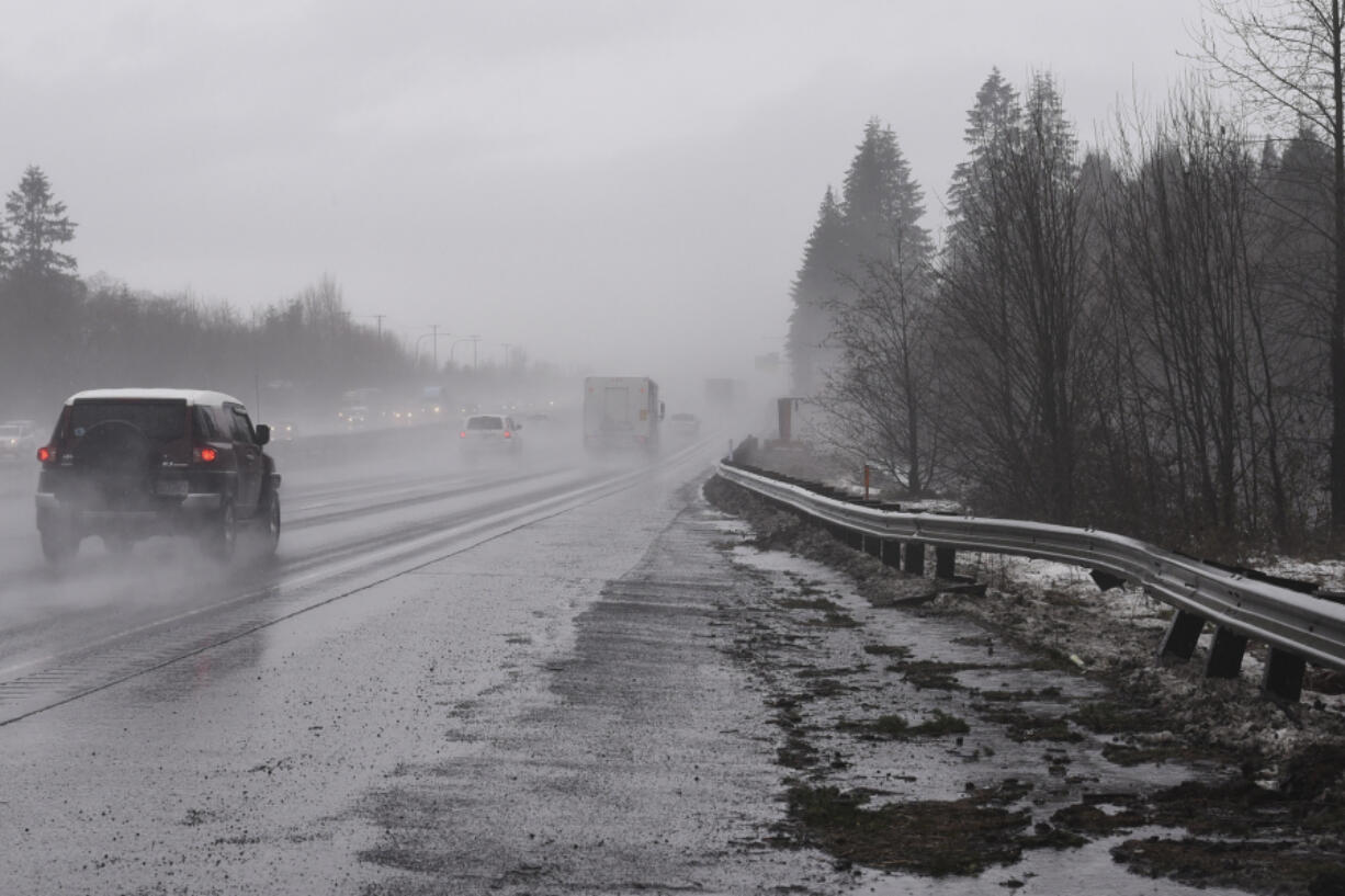 A guardrail along northbound Interstate 5 just south of Ridgefield is one of many that were damaged by sliding vehicles in this month&#039;s winter storms.