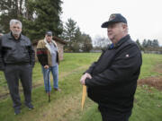 Veterans Ron Powers, from left, Ron Fryer and Michael Stacey talk about their idea for a microhome village for veterans in the West Minnehaha neighborhood in Vancouver.