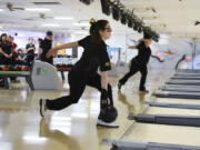 Hudson?s Bay?s junior, Reagan Lorey, warms up during the 2A, 3A and 4A district bowling championships at Crosley Lanes in Vancouver, Friday January 27, 2017.