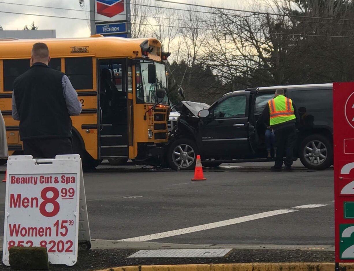 A school bus and an SUV collided today at 138th Avenue and 28th Street in Vancouver.