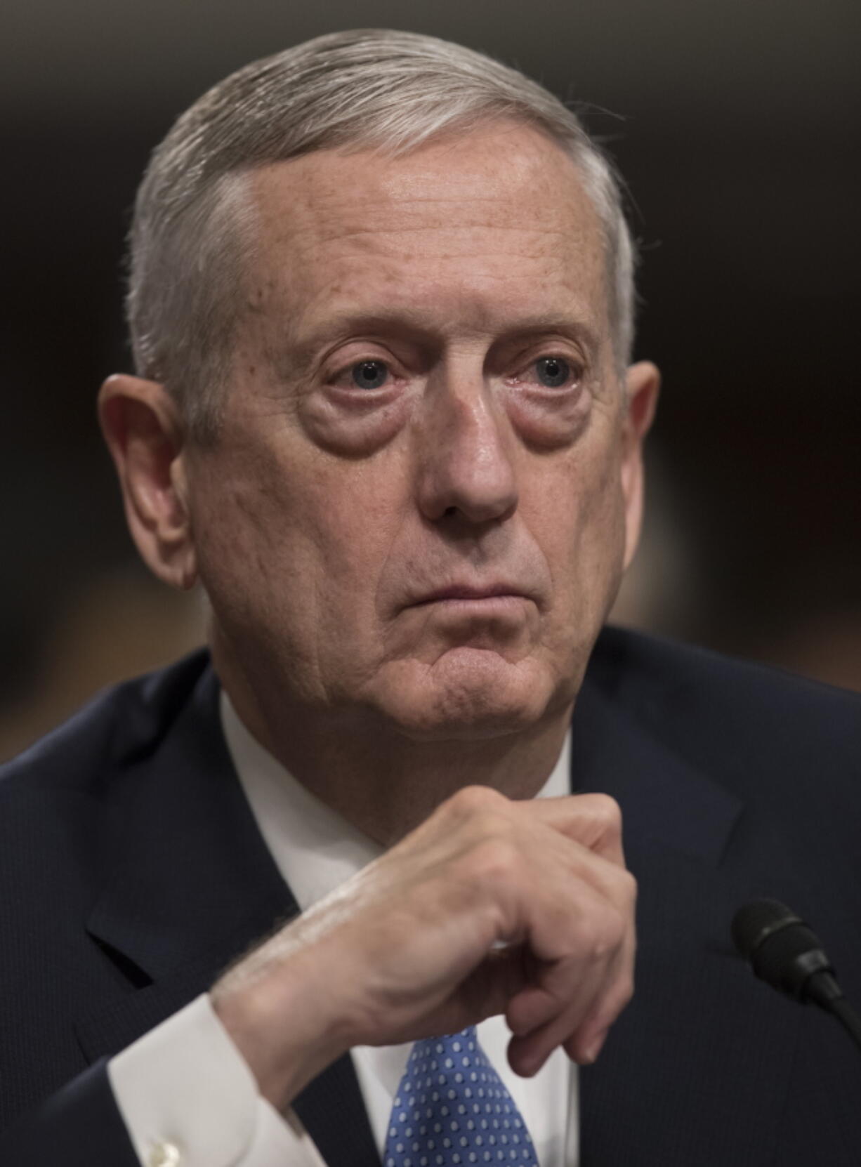 Defense Secretary-designate James Mattis listens while testifying on Capitol Hill in Washington, Thursday, Jan. 12, 2017, at his confirmation hearing before the Senate Armed Services Committee. (AP Photo/J.