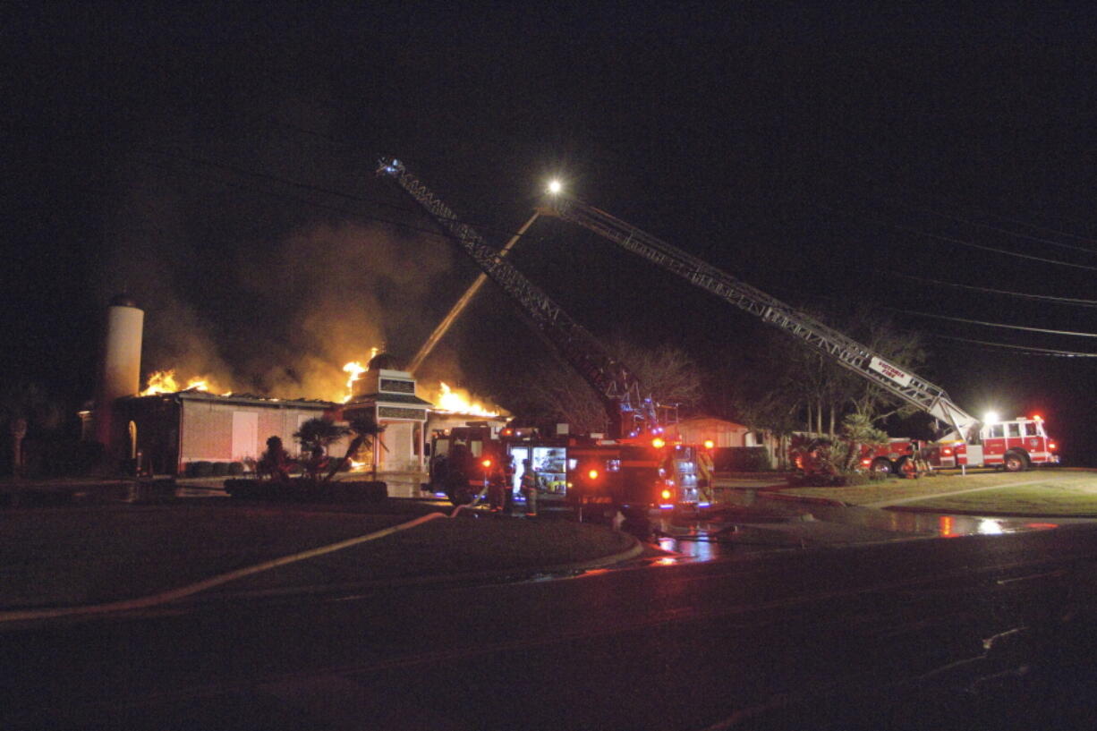 Victoria firefighters respond to a fire at the Islamic Center of Victoria on Saturday in Victoria, Texas.  The early-morning fire Saturday destroyed the mosque that was a target of hatred several years ago and experienced a burglary just a week ago.