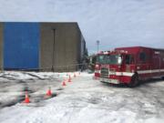 The roof of a building materials firm on St. Johns Road collapsed Monday from the weight of snow.