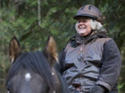 Whipple Creek Park Restoration Committee President Anita Will, on her horse Russell, shows some of the finished work and some of the work in progress at the park in 2014.