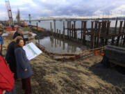 Sen. Maria Cantwell, in blue coat, visited Vancouver to tour a few sites, including the new waterfront park. City officials are hoping to bring in federal money for a few upcoming local projects.