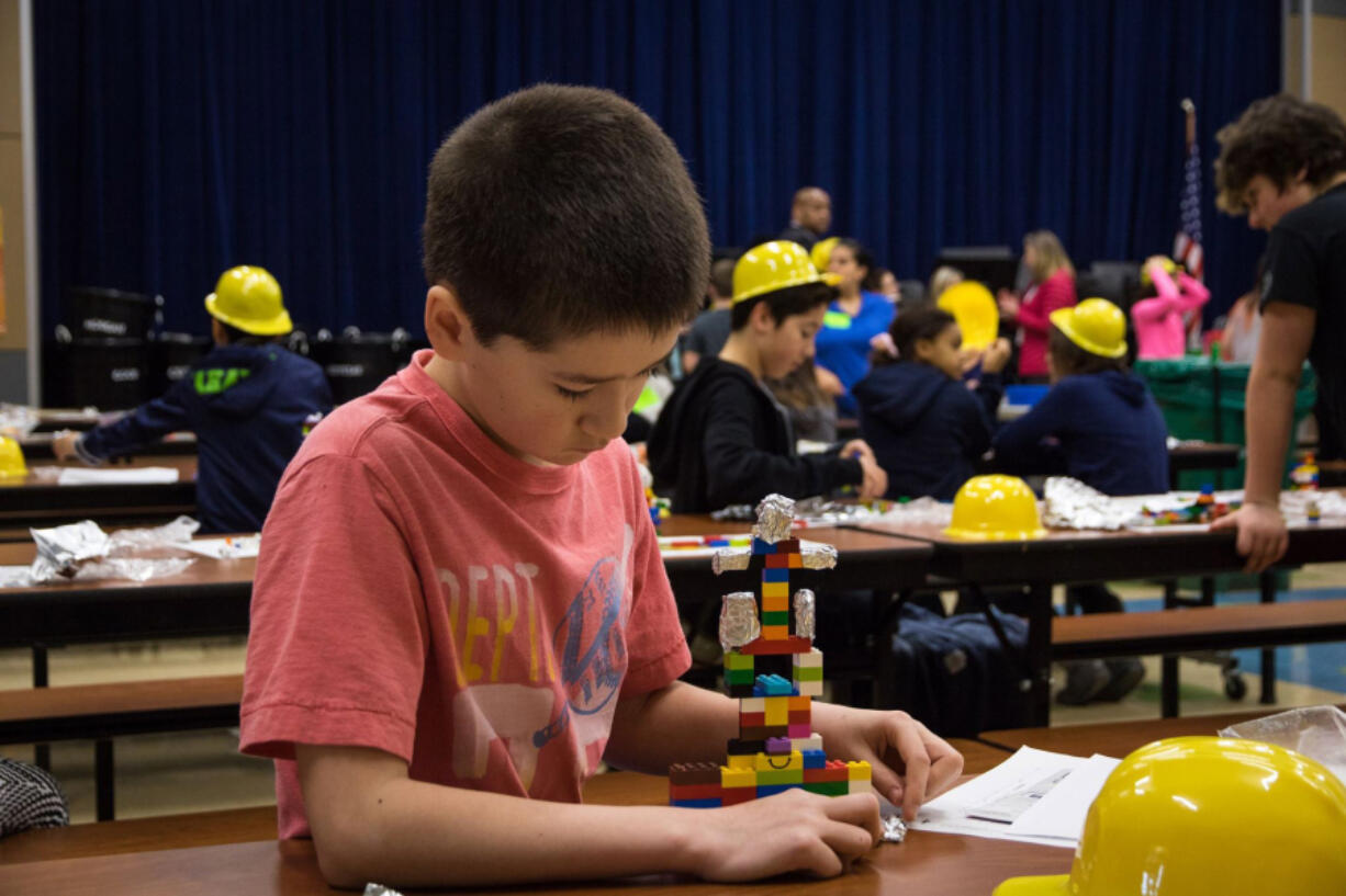 East Vancouver: Students at Crestline Elementary School, such as Zen Andersen, participated in the National Association of Women in Construction&#039;s Block Kids Building Competition.