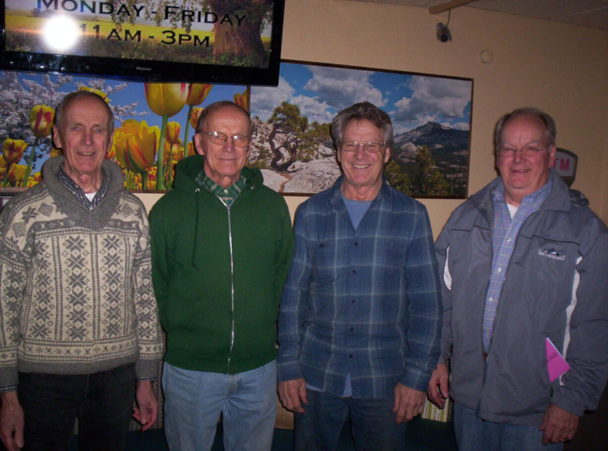 Woodland: Twins Ken Olson, from left, and Kermit Olson celebrated the 73rd birthday of their twin brothers, Cliff Olson and Clint Olson, on Feb. 8 in Woodland.