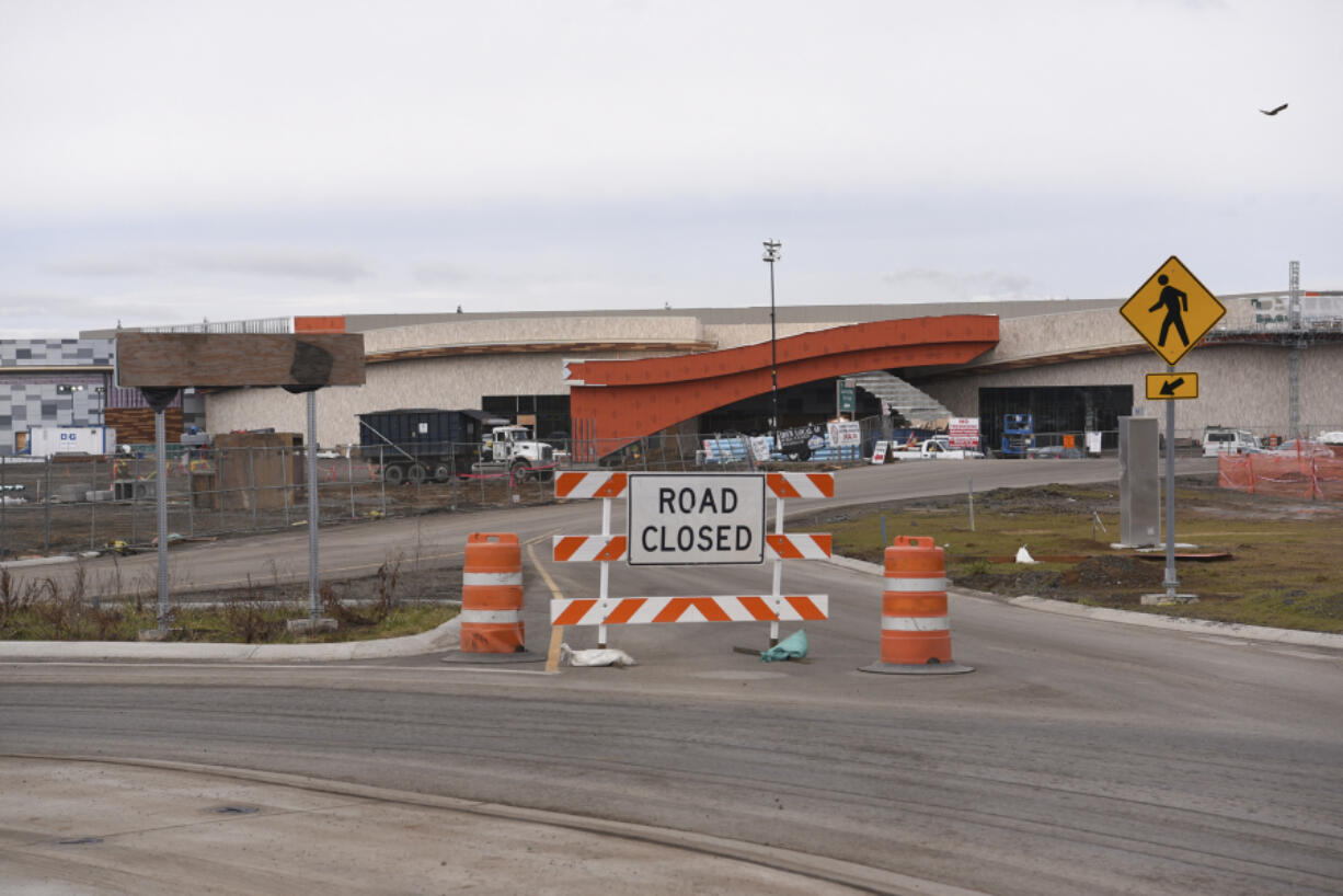 Construction on La Center Road and 319th Street near the Ilani Casino and Resort, seen Tuesday, should be ready to handle increased traffic for an opening in April.