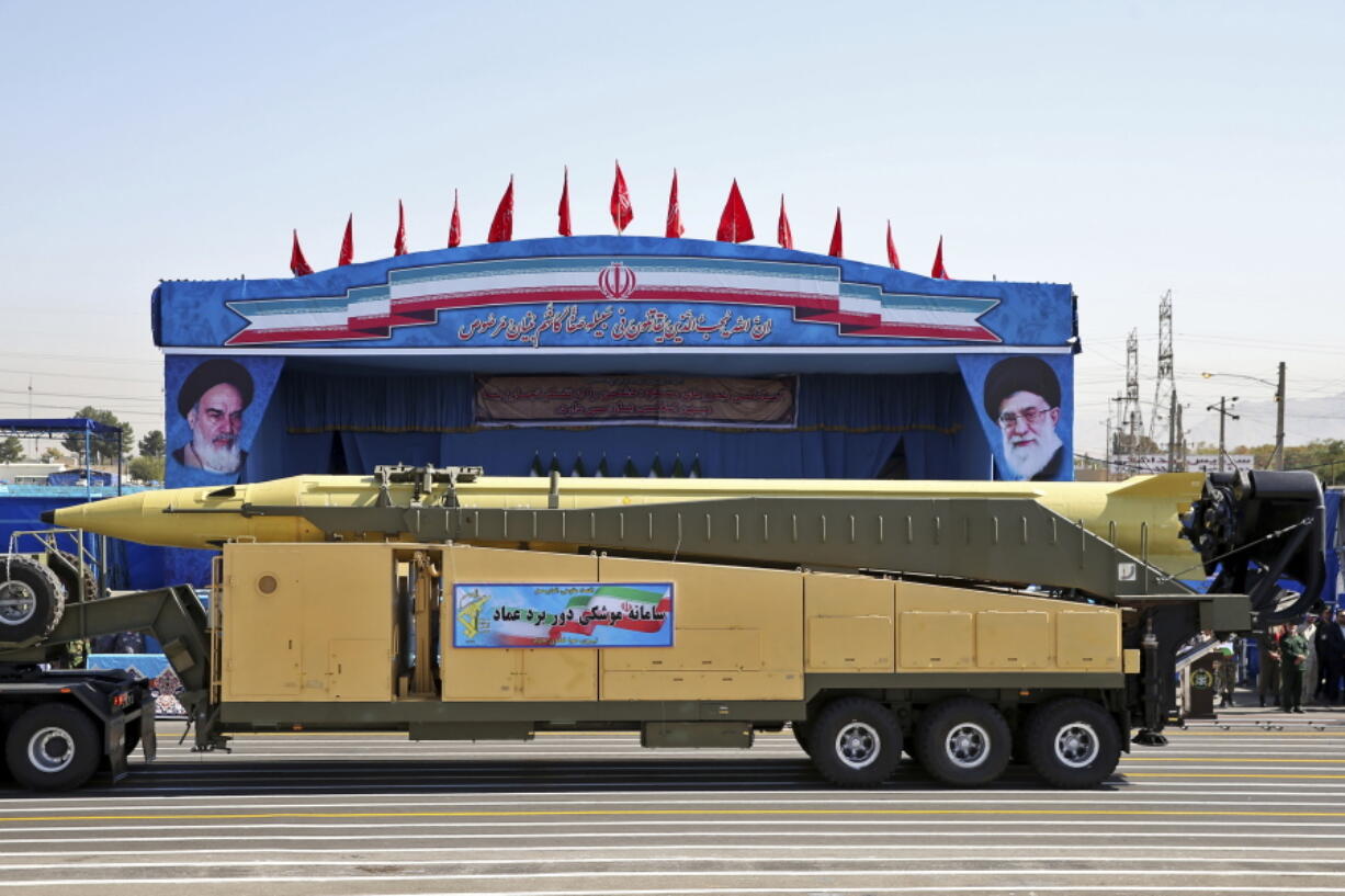 An Emad long-range ballistic surface-to-surface missile is displayed by the Revolutionary Guard during a military parade, in front of the shrine of late revolutionary founder Ayatollah Khomeini, just outside Tehran, Iran. At a joint news conference   Tuesday, Jan. 31, 2017 with his visiting French counterpart Jean-Marc Ayrault, Iranian Foreign Minister Mohammad Javad Zarif, refused to confirm that the country conducted a recent missile test, saying Iran&#039;s missile program is not part of a 2015 landmark nuclear deal between his country and world powers.