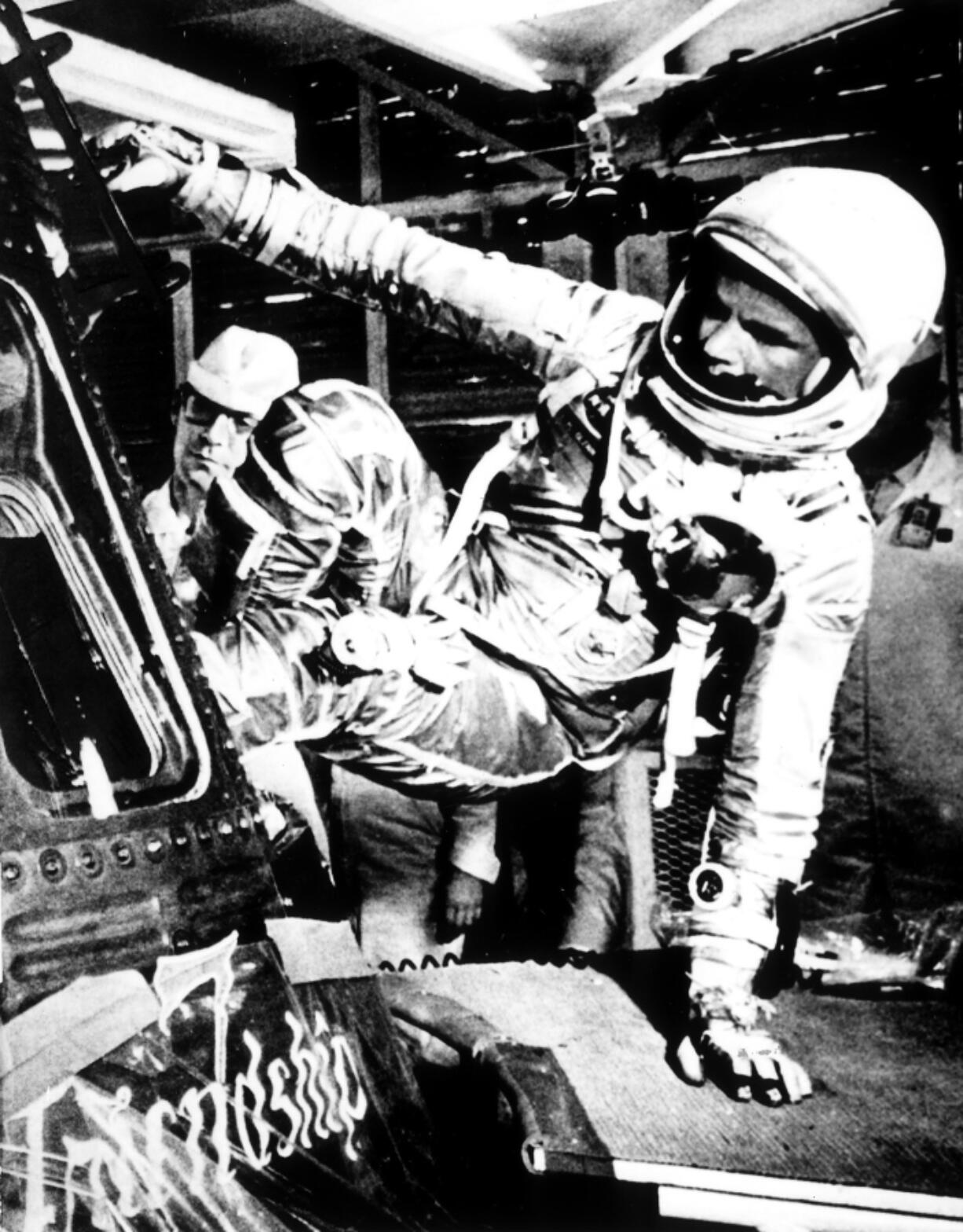 U.S. astronaut John Glenn climbs inside the capsule of the Mercury spacecraft Friendship 7 on Feb. 20, 1962, before becoming the first American to orbit the Earth, at Cape Canaveral Air Force Station in Cape Canaveral, Fla. John Glenn is continuing to inspire 55 years after becoming the first American to orbit Earth. The anniversary of the flight is Monday, Feb. 20, 2017.