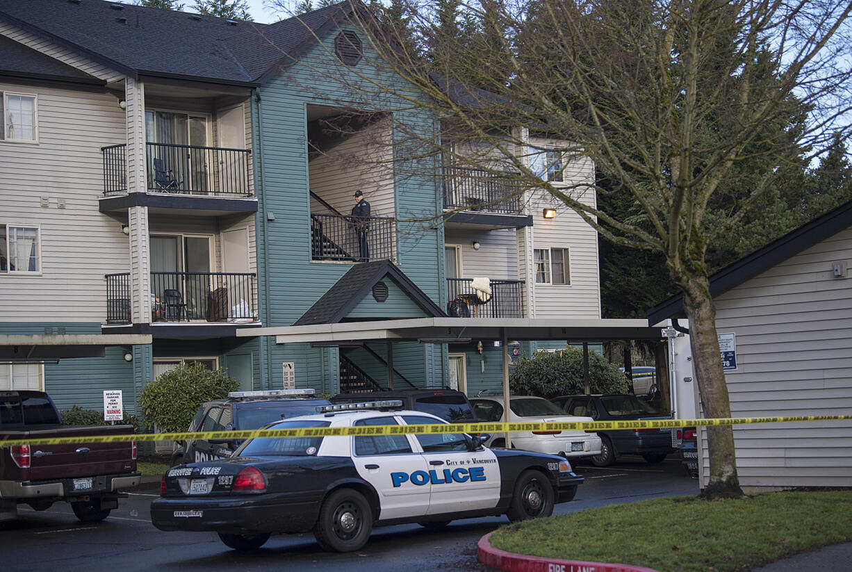 Police work at the scene of an officer-involved shooting at Springfield Meadows on Friday morning, Feb. 10, 2017.