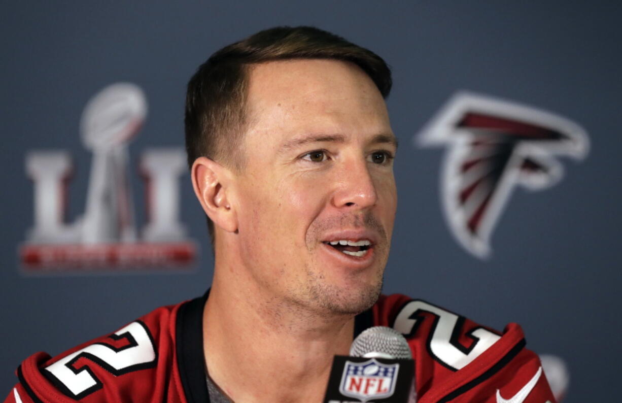 Atlanta Falcons quarterback Matt Ryan takes part in a media availability for the NFL Super Bowl 51 football game Thursday, Feb. 2, 2017, in Houston. Atlanta will face the New England Patriots in the Super Bowl Sunday.