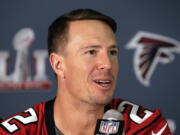 Atlanta Falcons quarterback Matt Ryan takes part in a media availability for the NFL Super Bowl 51 football game Thursday, Feb. 2, 2017, in Houston. Atlanta will face the New England Patriots in the Super Bowl Sunday.