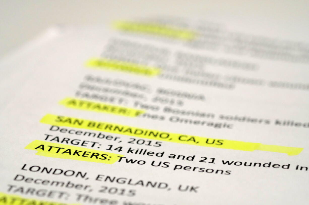 Misspelled words are highlighted in this photograph made in Washington, Feb. 15, of a Feb. 6 White House press release on terror attacks. Time to make spellcheck great again. The mangled spellings that were a staple of Trump&#039; presidential campaign are flourishing in the White House.(AP Photo/J.