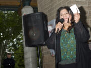 Columbian files 
 Diana Perez, director of the the Washington State League of United Latin American Citizens, speaks May 22 during the Unity Sunday event at Leroy Haagen Memorial Park in Vancouver. The group is holding informational meetings for families concerned about the Trump administration&#039;s immigration policy.