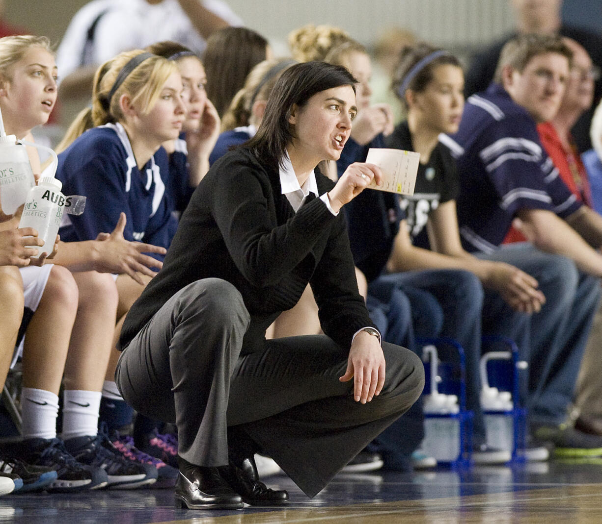 Skyview coach Jennifer Buscher, pictured here at the 2012 4A state tournament where the Storm won the championship, announced she has stepped down as head coach.