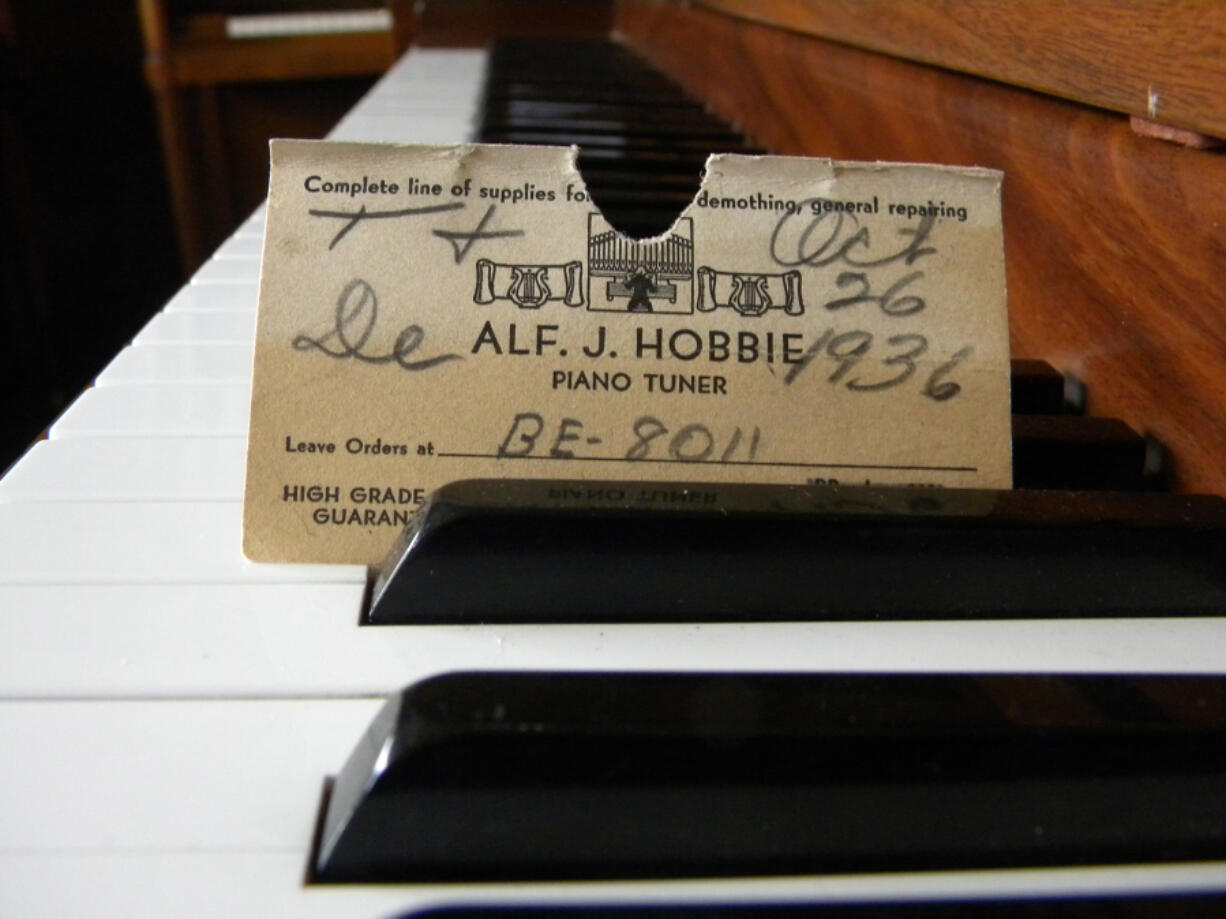 A Portland piano tuner left his business card in a piano in 1936.