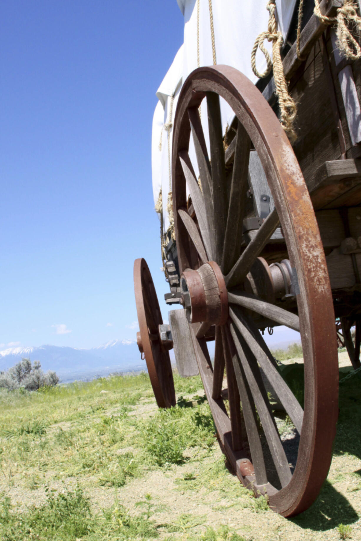 A historic wagon on display at the National Historic Oregon Trail Interpretive Center near Baker City, Ore.