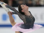 Evgenia Medvedeva, of Russia, skates her free program at the World figure skating championships in Helsinki, Finland, on Friday, March 31, 2017.