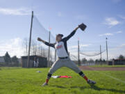 Battle Ground senior Isaiah Smith warms up before a practice on Tuesday. The outfielder is one of the West&#039;s top prep prospects for the 2017 Major League Baseball draft.