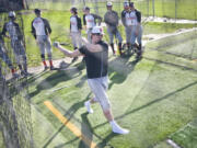 Battle Ground senior Max Randle takes batting practice at Battle Ground High School on Tuesday, March 21, 2017.