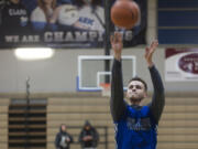 Ty Cleland, Clark College basketball player at a practice in the O&#039;Connell Sports Center Tuesday March 7, 2017. The Clark College men&#039;s basketball team that is going to the NWAC Tournament for the fourth consecutive year.