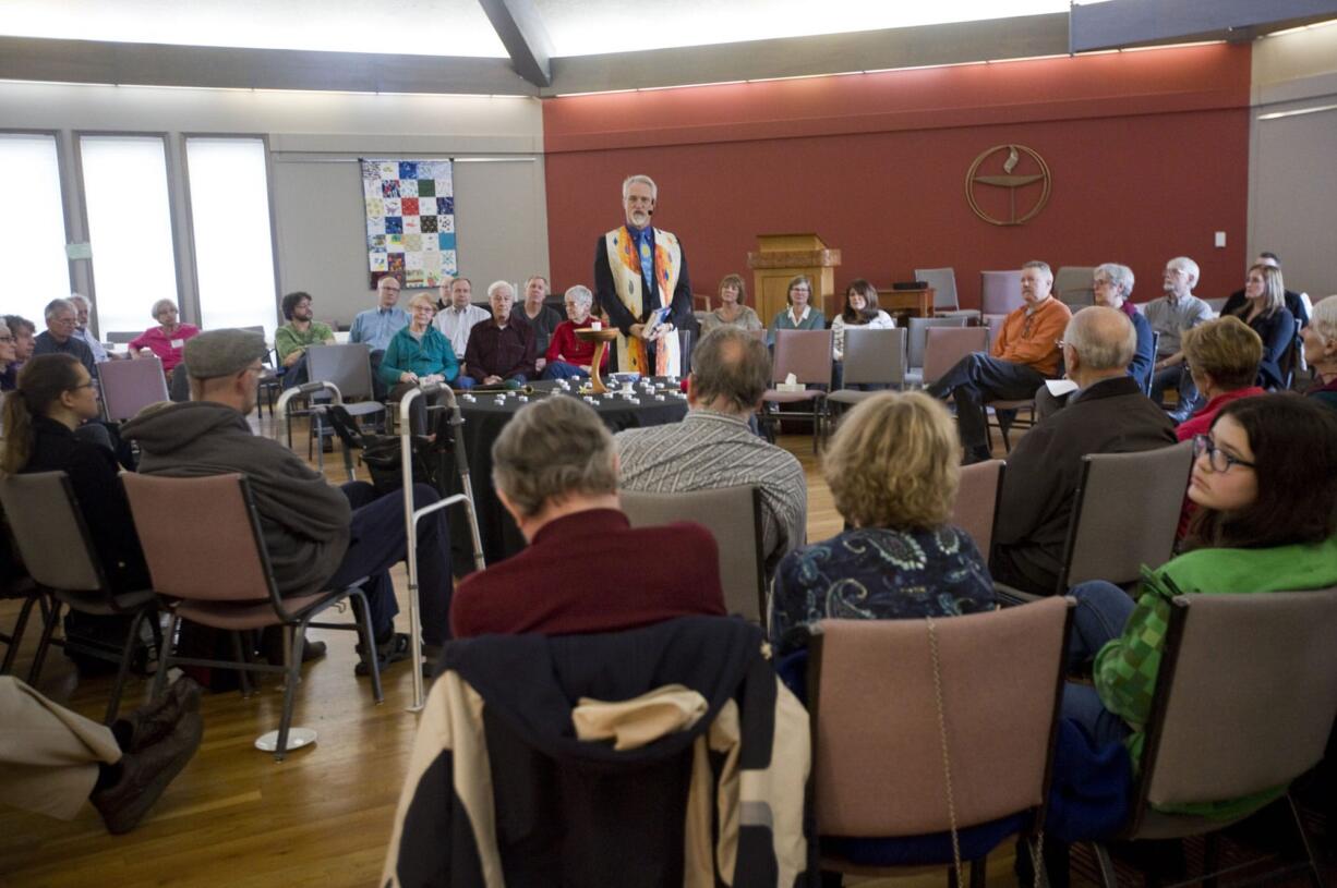 Friends, colleagues and other mourners met to remember Brian Willoughby at the Unitarian Church in Vancouver on March 29, 2017.