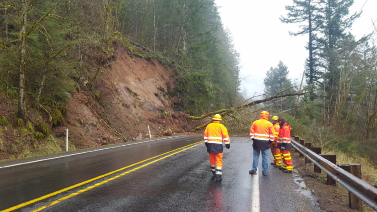 A debris slide on Monday morning near Milepost 38 on state Highway 503 blocked both lanes of traffic. Washington State Department of Transportation crews were on-site evaluating the slope, which was still moving, early Monday afternoon.