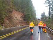 A debris slide on Monday morning near Milepost 38 on state Highway 503 blocked both lanes of traffic. Washington State Department of Transportation crews were on-site evaluating the slope, which was still moving, early Monday afternoon.