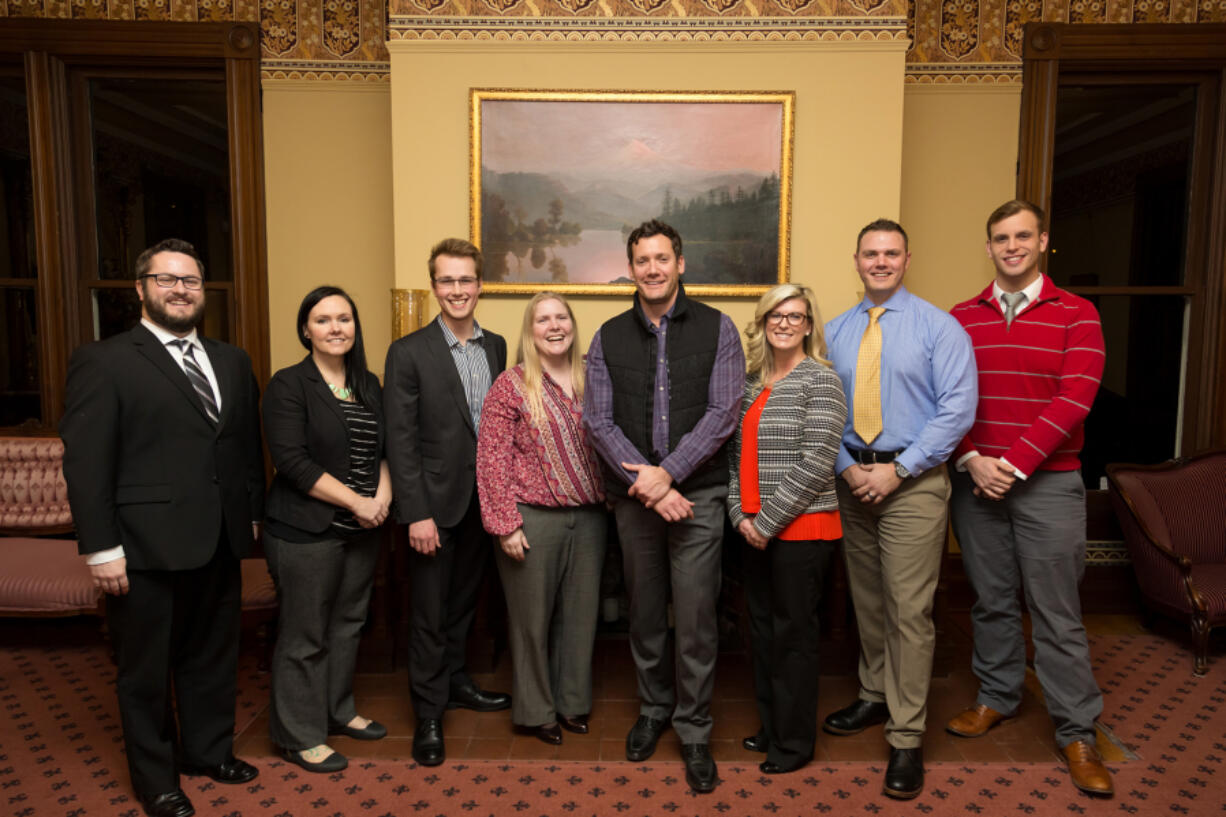 Nominees pictured with Mayor Tim Leavitt, from left, Bradley Richardson, Whitney McMillin, Sean Philbrook, Jenny Thompson, Leavitt, Katie Archer, Alex Major and Michael Pond.