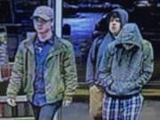 Police are trying to identify these suspects, who allegedly stole alcohol and assaulted a store worker Monday night at the Battle Ground Wal-Mart.