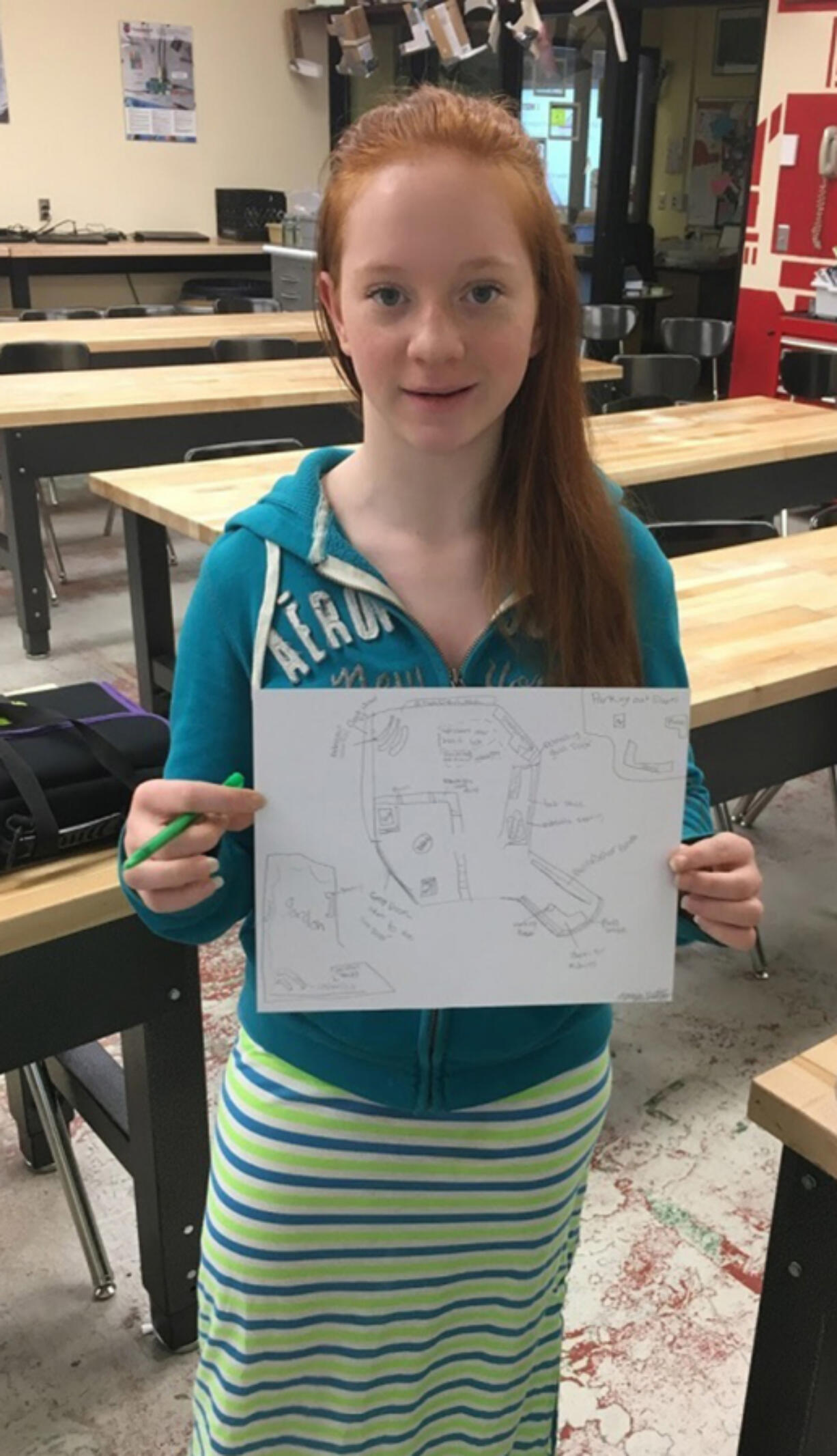 Ridgefield: View Ridge Middle School students, such as eighth-grader Marissa Buttars, drew up design ideas using green architecture design elements for the district&#039;s new 5th through 8th grades campus during a visit from LSW Architects.