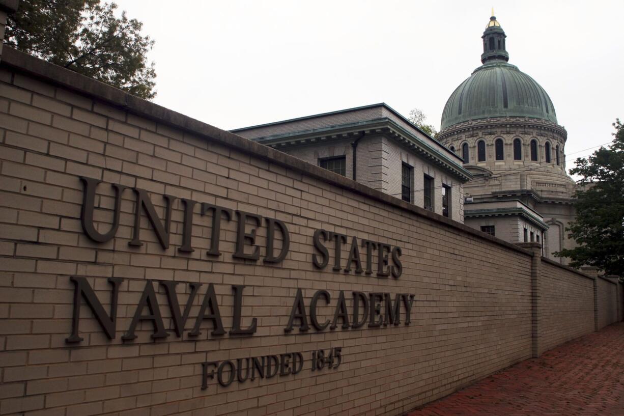 FILE - This May 10, 2007 file photo shows the U.S. Naval Academy in Annapolis, Md. Reports of sexual assaults increased at two of the three military academies last year and an anonymous survey suggests sexual misconduct rose across the board at the schools, The Associated Press has learned. Assault reports rose at the U.S. Naval Academy in Annapolis, Maryland, and the U.S. Military Academy at West Point, New York, while dropping at the U.S. Air Force Academy in Colorado.