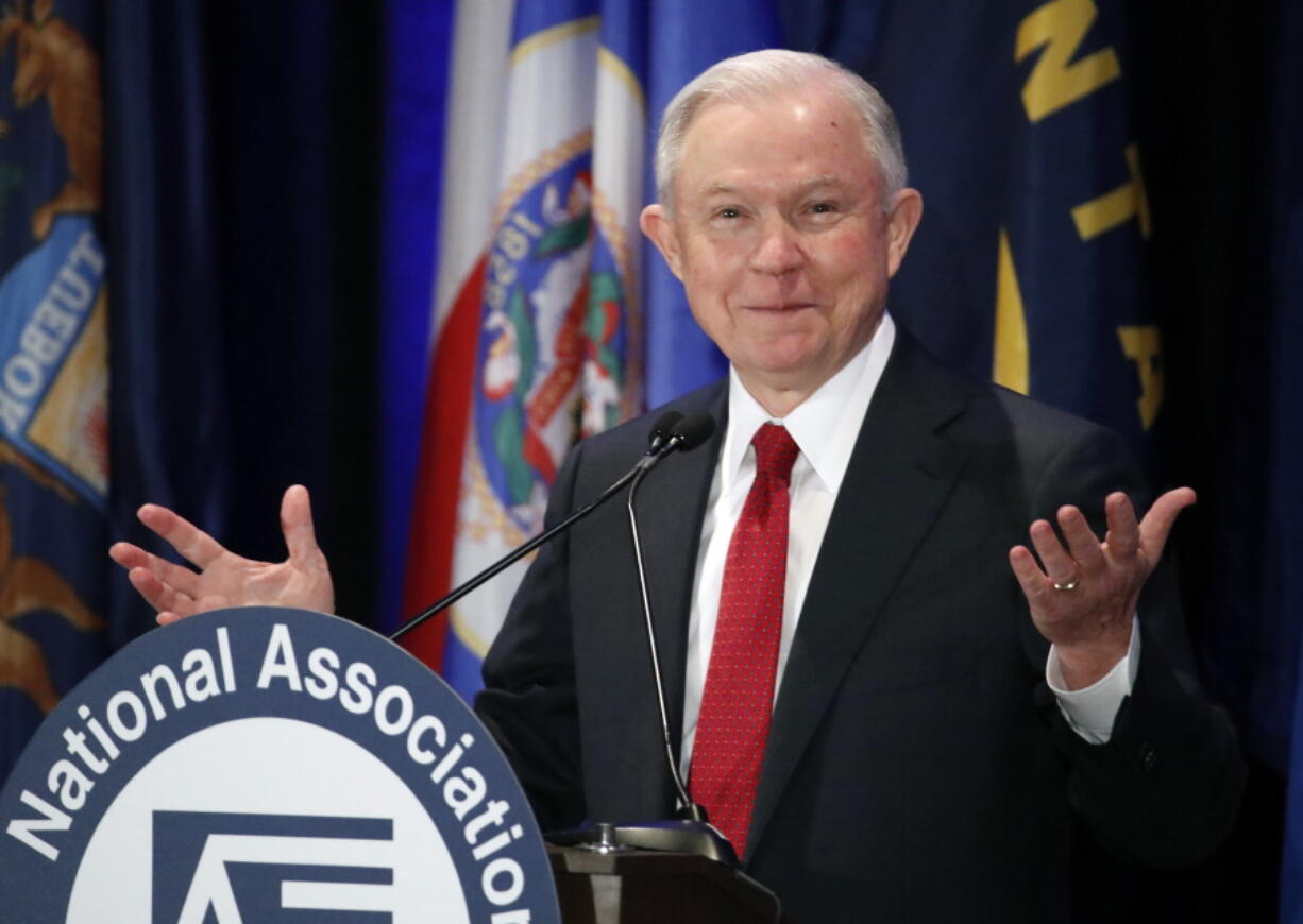 Attorney General Jeff Sessions pauses while speaking Feb. 28, 2017, at the National Association of Attorneys General annual winter meeting in Washington. Sessions had two conversations with the Russian ambassador to the United States during the presidential campaign. The Justice Department said March 1 that the two conversations took place last year when Sessions was a senator.