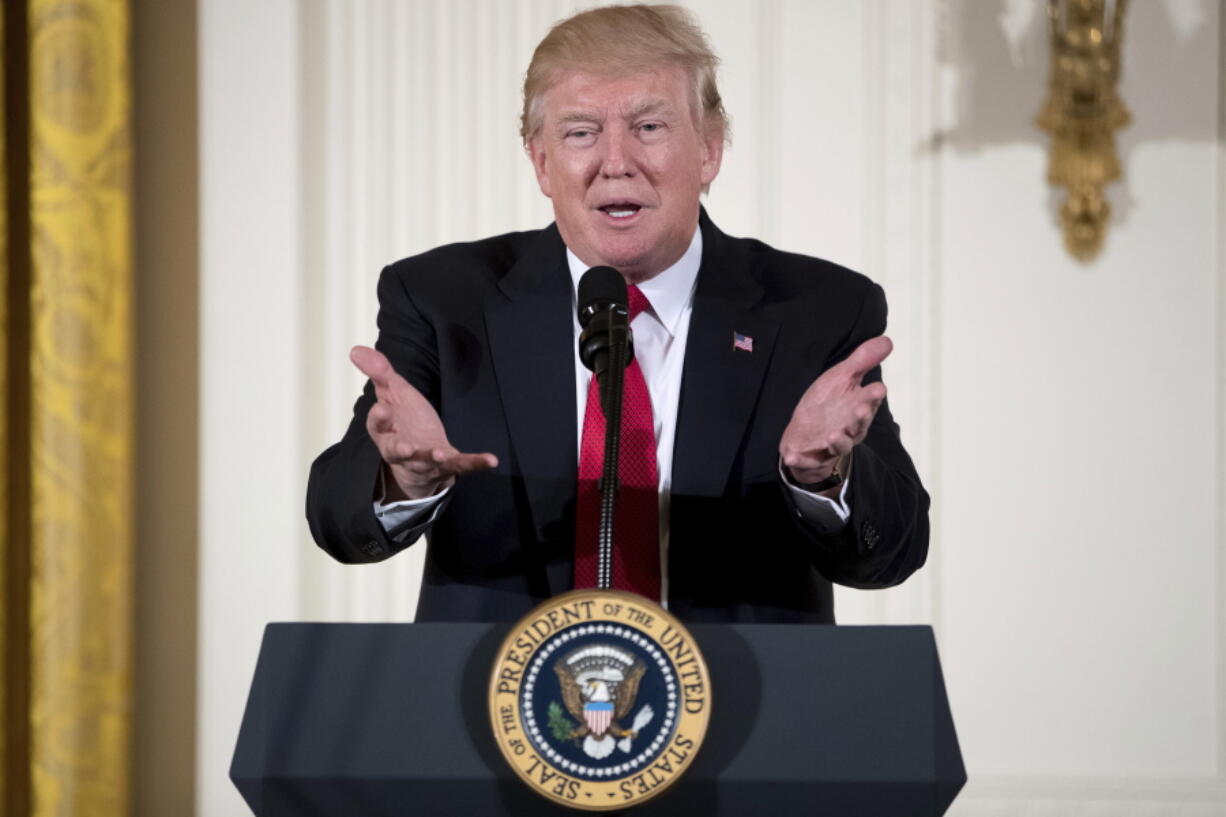 President Donald Trump speaks at a women&#039;s empowerment panel in the East Room of the White House in Washington.