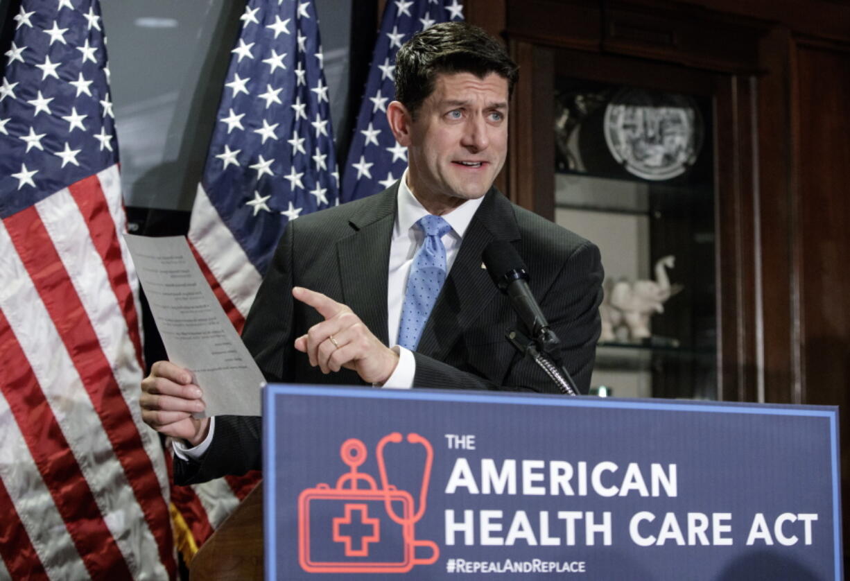 House Speaker Paul Ryan speaks during a news conference at the Republican National Committee Headquarters on Capitol Hill in Washington.   (AP Photo/J.