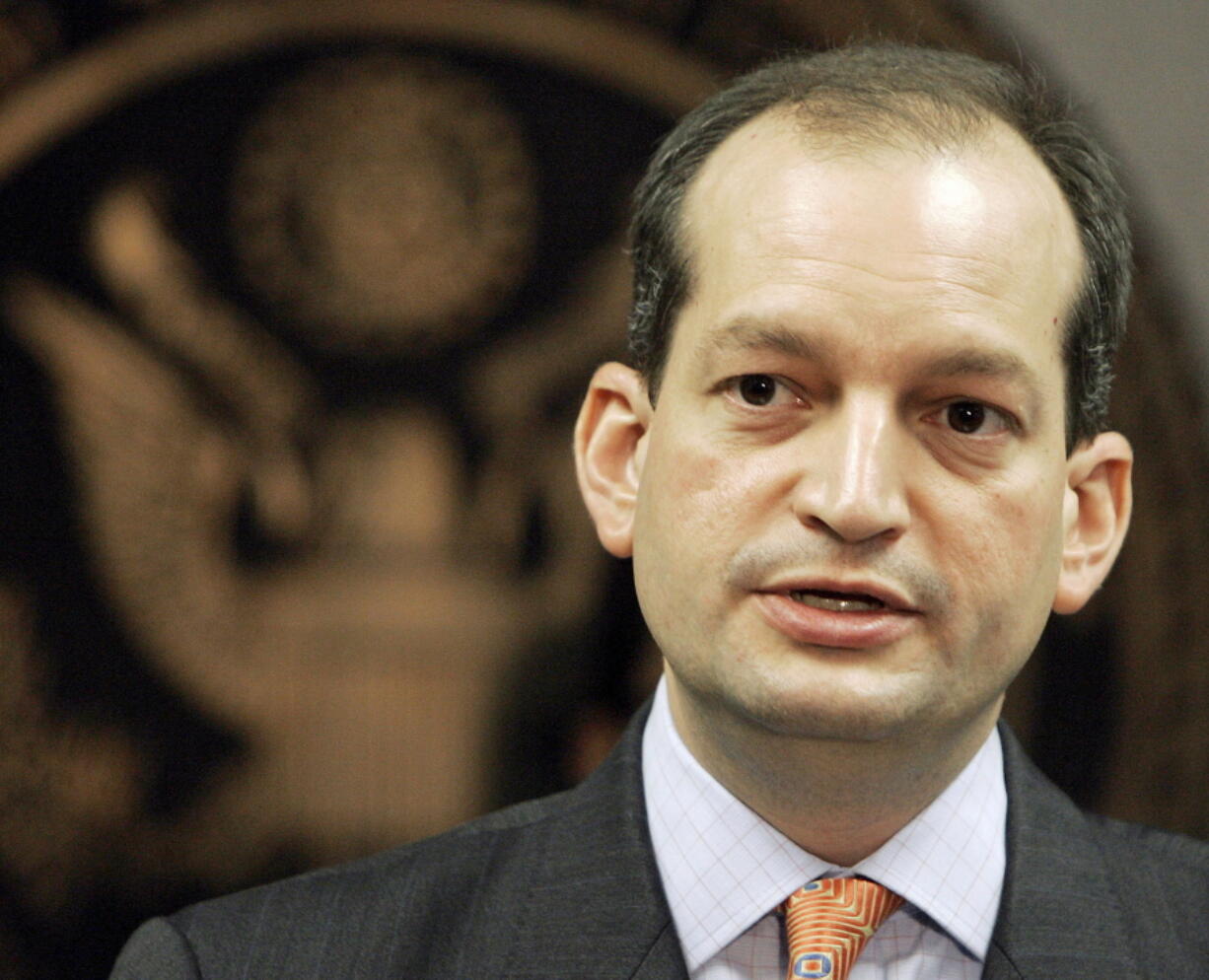 Labor Secretary-designate Alexander Acosta speaks in Miami Sept. 17, 2008. Acosta is expected to face questions at his Senate confirmation hearing about an unusual plea deal he oversaw for a billionaire sex offender while U.S. attorney in Miami.