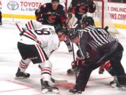 Portland Winterhawks center Matt Revel, left, scored the game-tying and winning goals in the third period as the Winterhawks beat Prince George 5-4 on Thursday in Game 4 of the first round of the Western Hockey League playoffs.