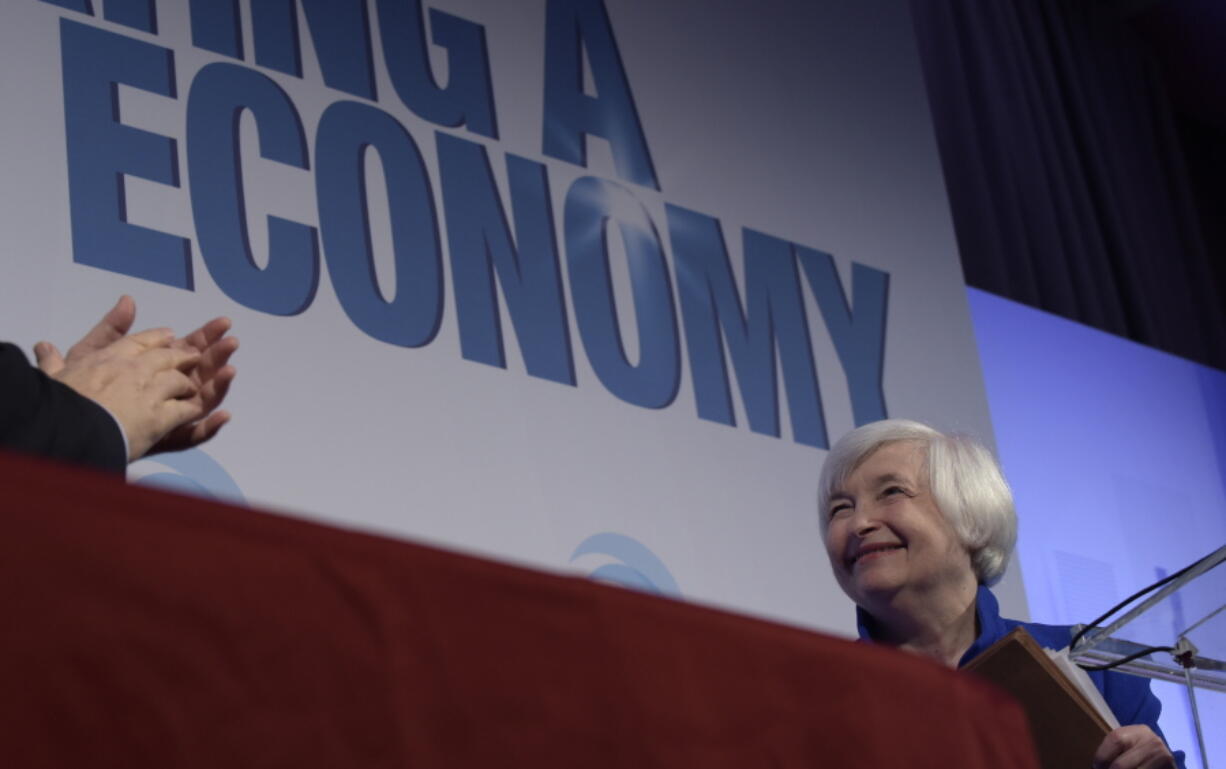 Federal Reserve Chair Janet Yellen is applauded after speaking Tuesday at the National Community Reinvestment Coalition annual conference in Washington.