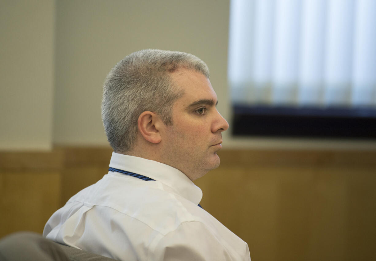 Stephen Reichow, who&#039;s accused of beating another man to death with a baseball bat in August 2015 in Battle Ground, listens to opening statements April 6 in his murder trial in Clark County Superior Court. The case went to the jury Thursday evening, and jurors will resume deliberations Monday.