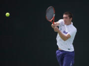 April 28, 2016; Claremont, CA, USA; Portland Pilots player Alex Wallace during the WCC Tennis Championships at Biszantz Family Tennis Center.